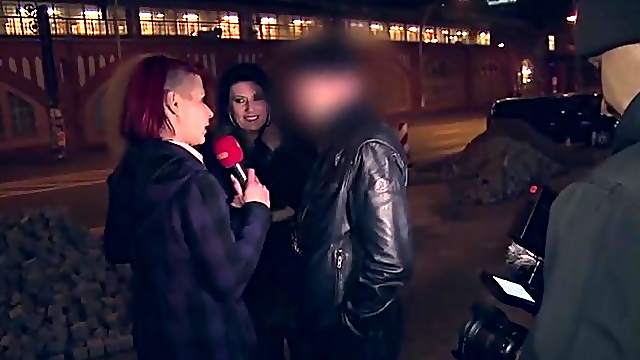 Cutie with a microphone talks dirty on the streets