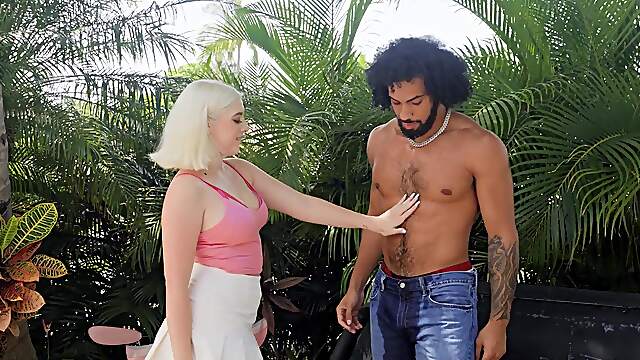 Curvy blonde doll spins black inches in each hole for intense moments