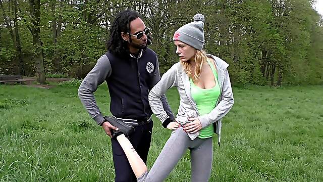 Blonde babe fucked by younger lover and soaked in warm jizz