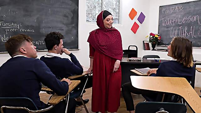Arab teacher lets her students try her in porn gangbang kinks