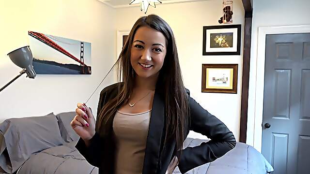 Brunette teen Lily Adams gets her asshole covered with cum.
