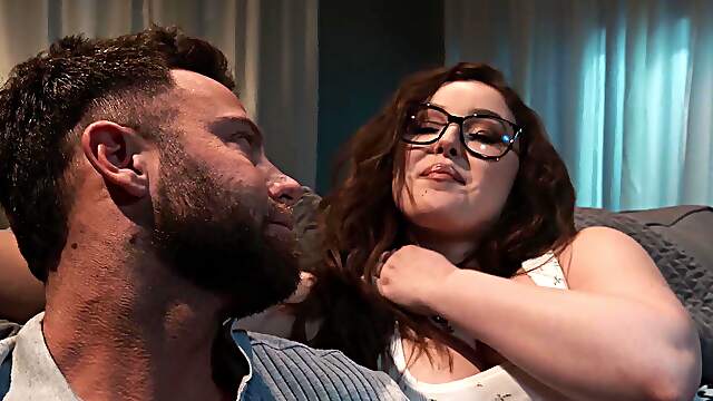 Redhead beauty Leana Lovings rides cock from behind