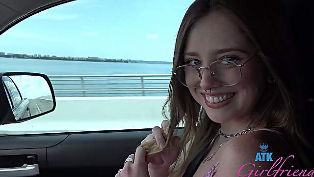 Redhead teen Lucy Foxx gets fucked in the car on a beach vacation