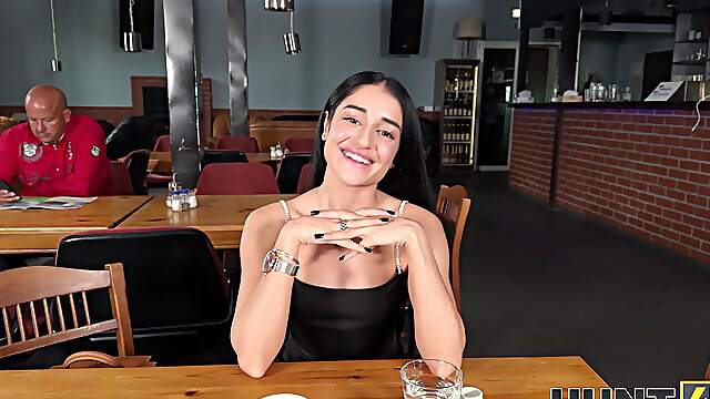 Ara Mix had sex on the toilet with her long black hair hanging down.