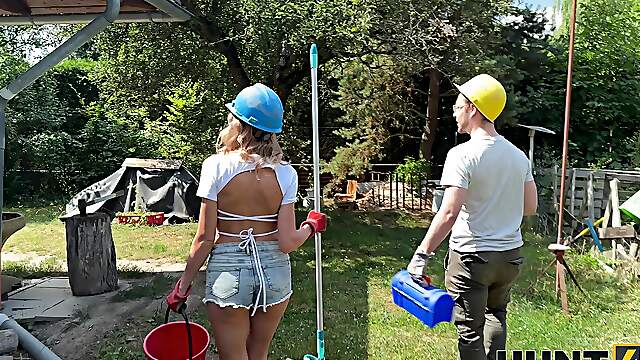Blonde Fanta Sie enjoys outdoor sex with her boyfriend