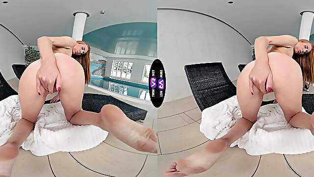 Redhead beauty Holly Molly wanking her pussy in the kitchen