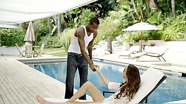 Brunette with long hair fucked by a black guy