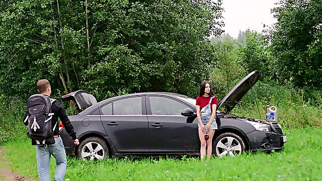 Arwen Gold moans from behind while getting fucked in doggy style in nature