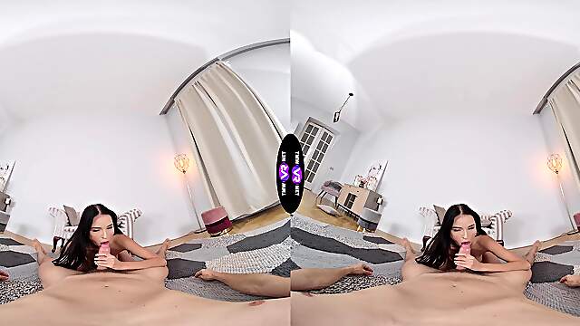 A hot brunette, Milena Ray, takes it hard from behind with her stunning slim body.