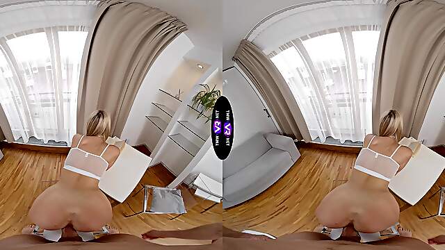 Blond babe Naomi Love flaunts her huge melons in wild positions