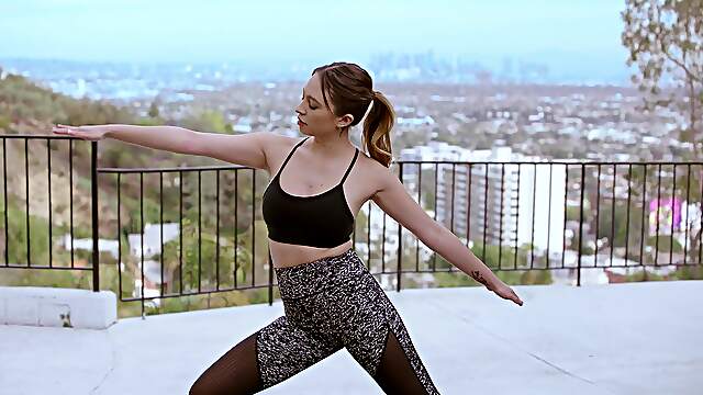 Quinn Wilde does yoga, gets her pussy eaten and fucked by a big black cock