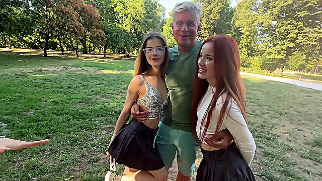 Teen dream: Pornos Dan & Lucky pound Megan and Mia in a wild outdoor orgy