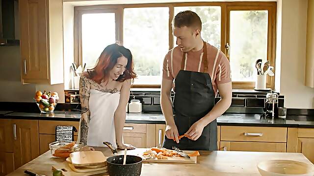 Esluna's redheaded charms in the kitchen with Chris