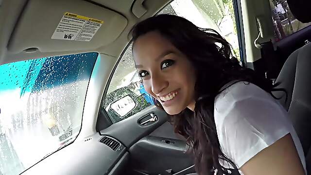 Brunette babe Juan Largo & sultry Nicki Ortego go at it in a steamy car ride