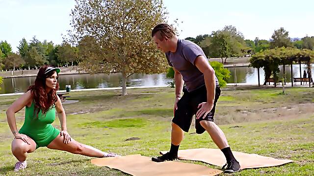 Redheaded Syren goes wild with fit Nathan in a steamy session of titjobs and BJs