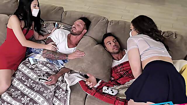 Brunettes unite for a wild ride: Johnny joins forces with Alex and Kimber in an X-rated foursome