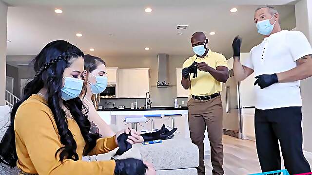 Caramel cock craving: Brunettes go wild in a raw foursome