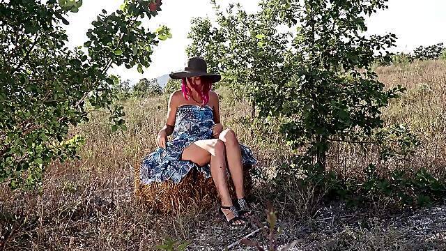 Mature MILF Victoria Rainbow indulges in a steamy outdoor session of self-pleasure