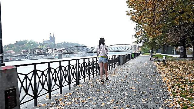 Teen Nikky Perry craves a sloppy BJ under the sun in her revealing shorts