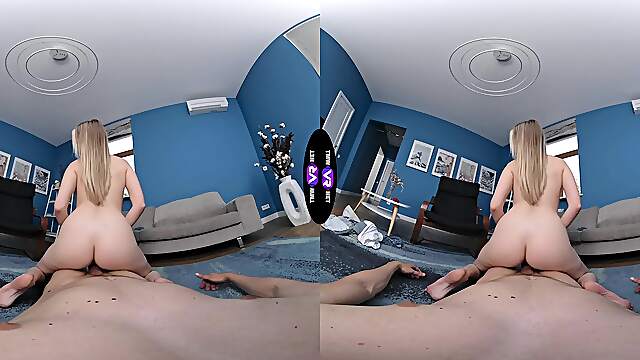 Blond babe Angelica in VR heaven, sucking and fucking wildly