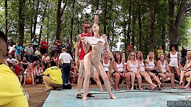 Bold ladies show it off at the wet tee shirt contest