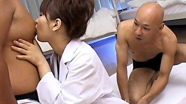 Tight Asian nurse gets a double dose in her furry holes
