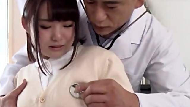 Japanese nurse fits man's cock in both her hairy holes